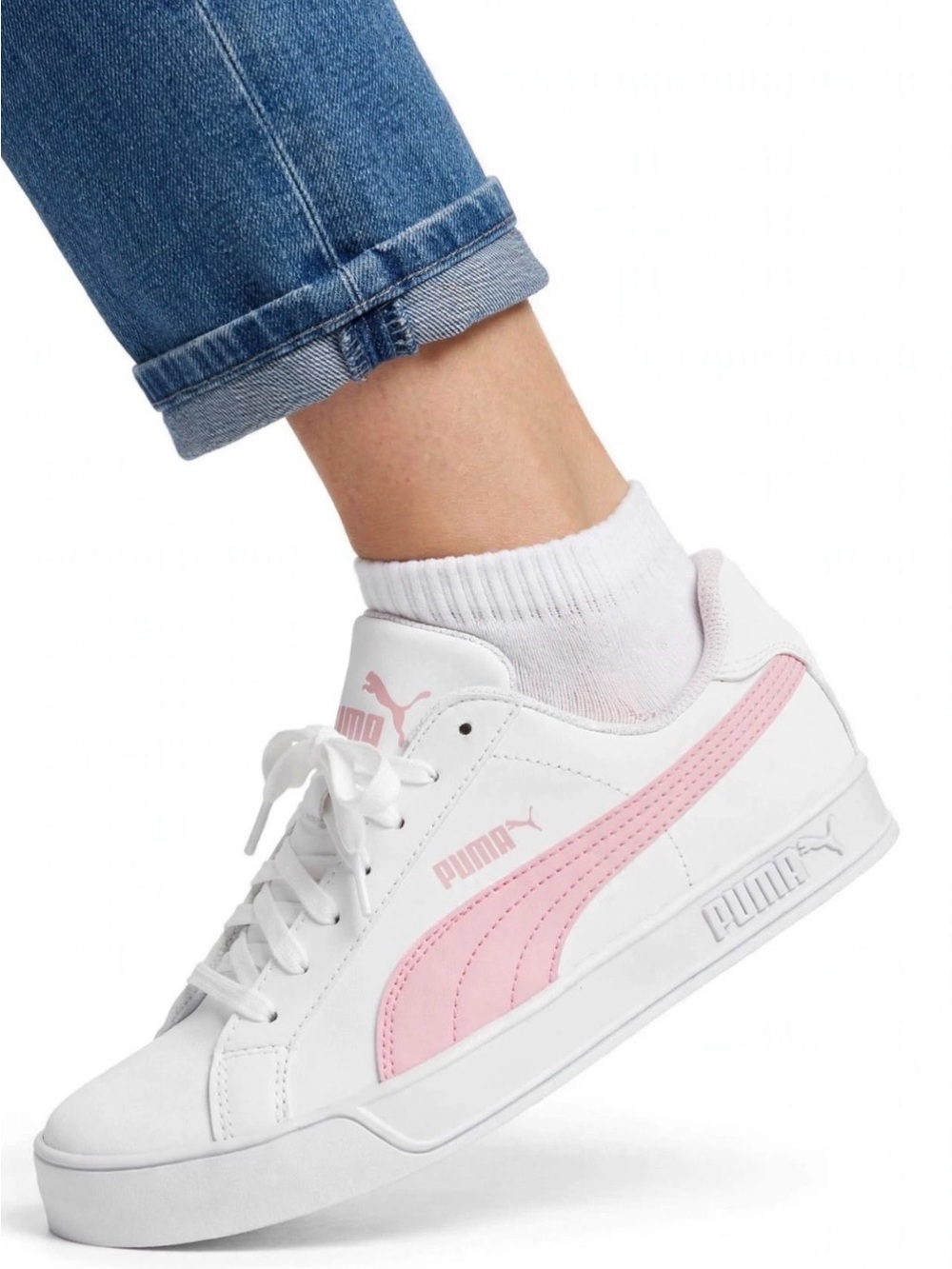 Puma White Sneakers with Pink Formstrip